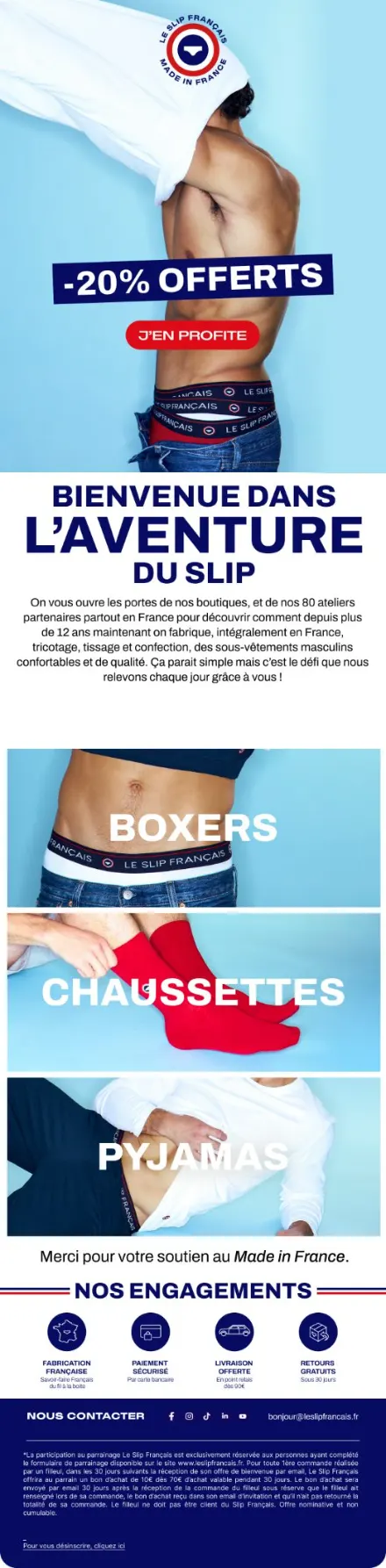 Campagne Le Slip Français — Welcome · -20% offerts